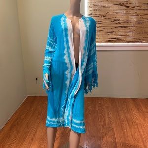 Jen's Pirate Booty Blue And White Tie Dye Kimono With White Heart O/S
